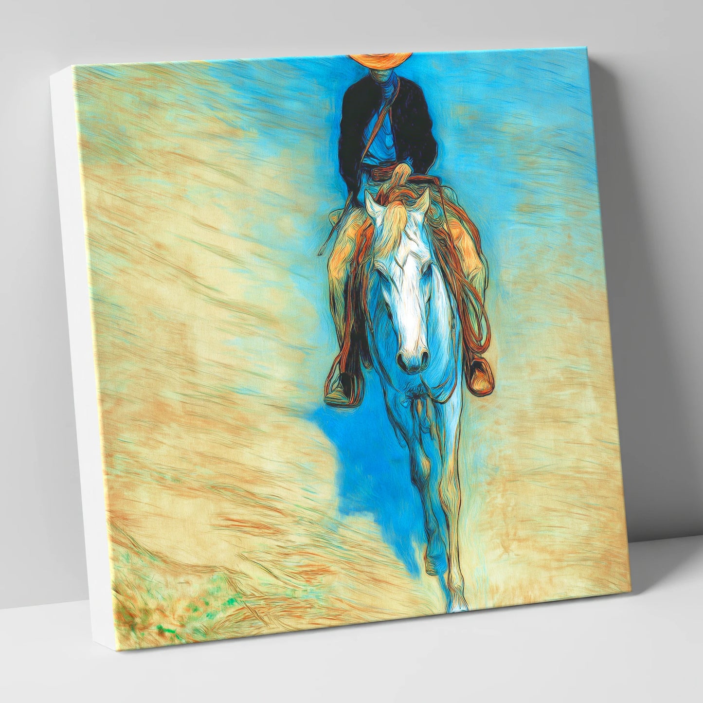 The Blue Trail Rider western horse canvas wall art