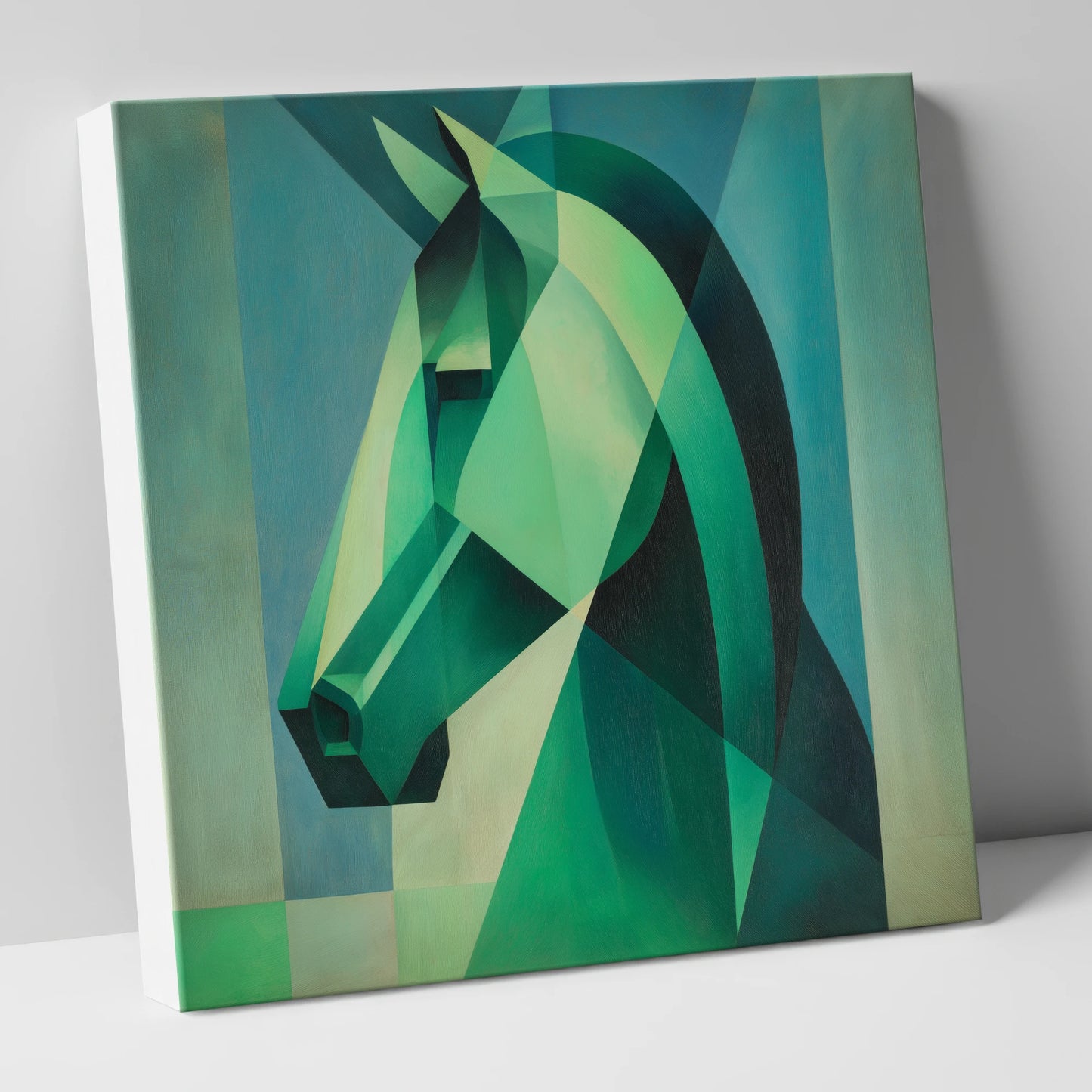 Emerald Geometric Equine horse portrait canvas wall art