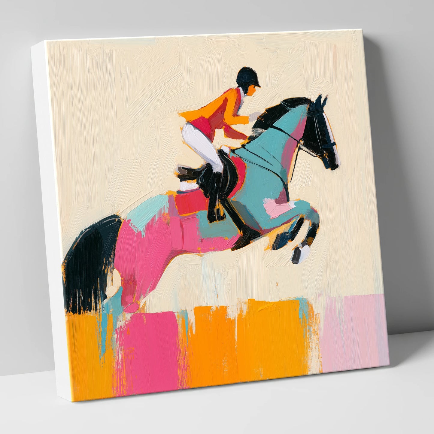 Technicolour Flight show jumping horse canvas wall art