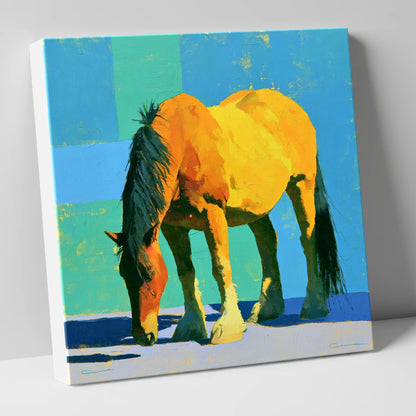 Vibrant Yellow Grazing Cob horse breed canvas wall art