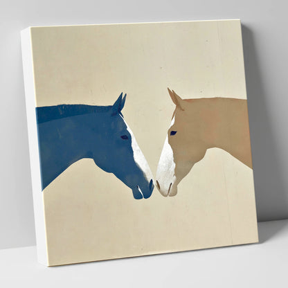 Navy and Tan Horses Greeting horse portrait canvas wall art