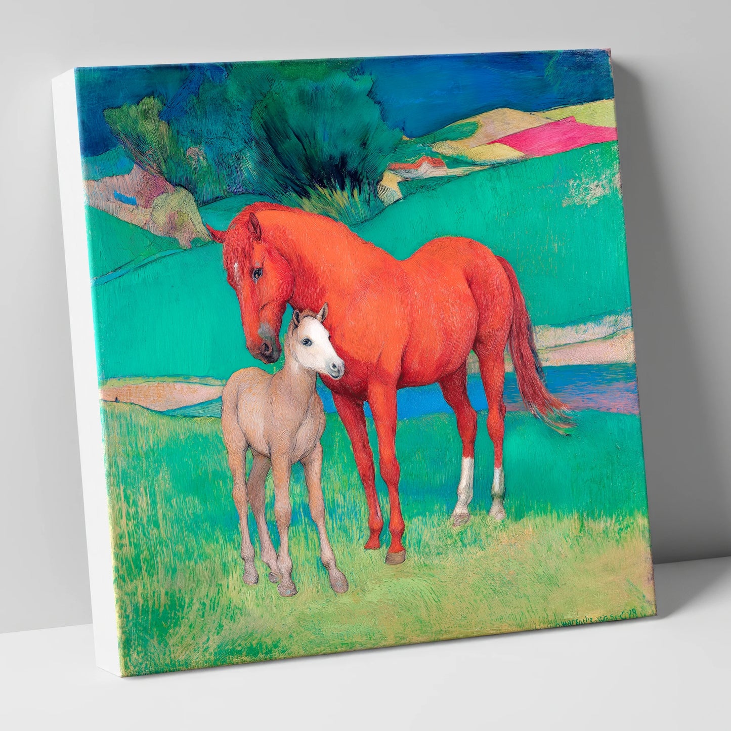 Vibrant Maternal Bond mare & foal canvas wall art