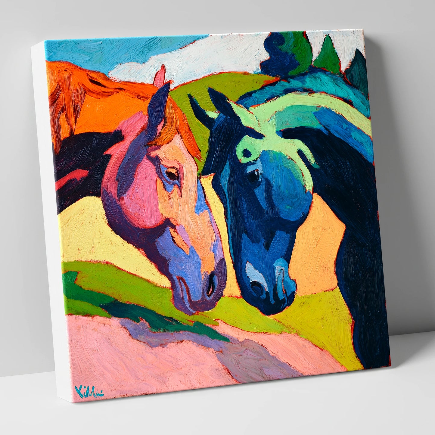 Vibrant Equine Connection horse portrait canvas wall art