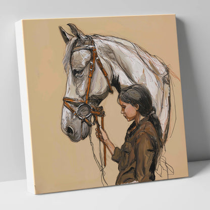 Quiet Connection horse & rider canvas wall art
