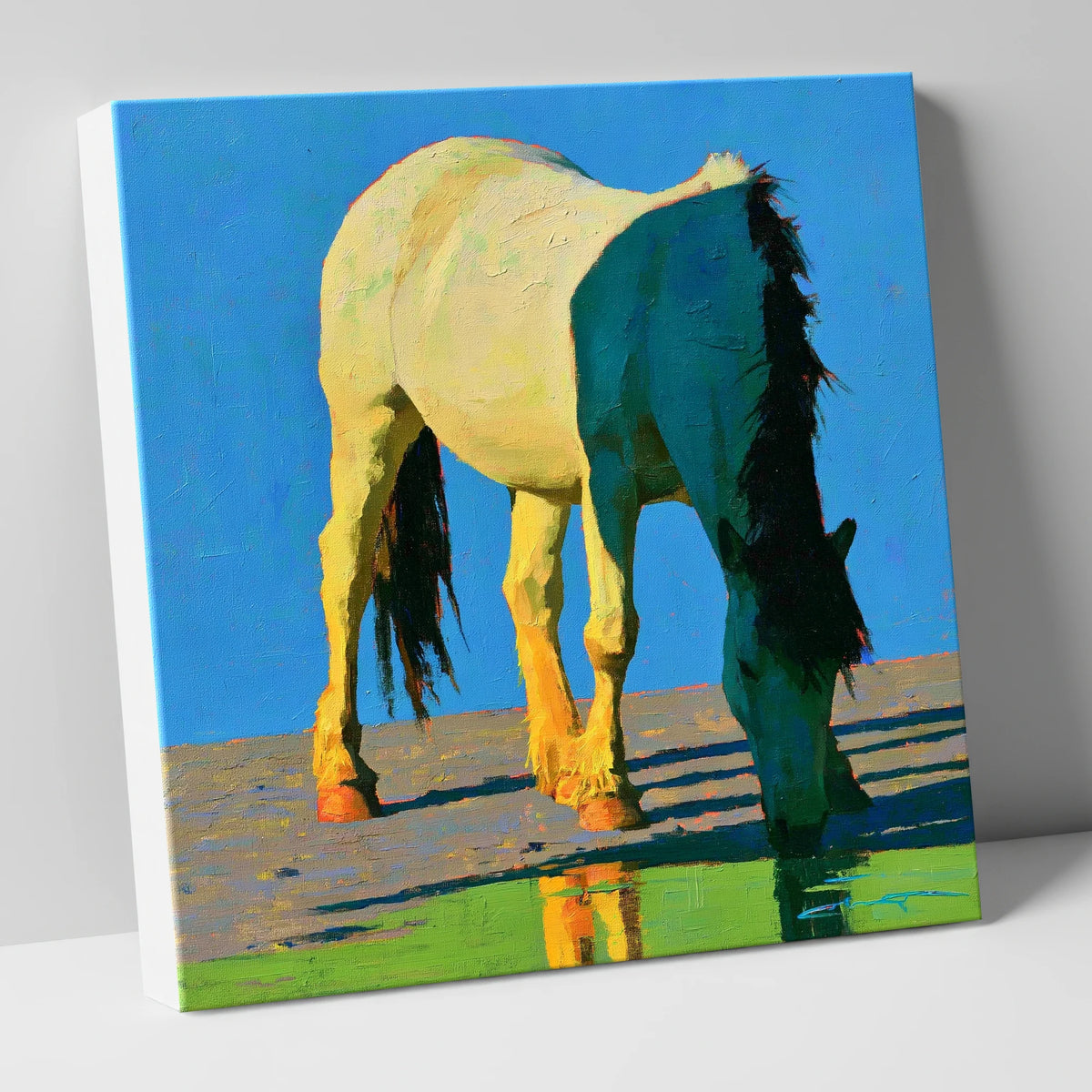 Horse Drinking in Vibrant Light horse breed canvas wall art