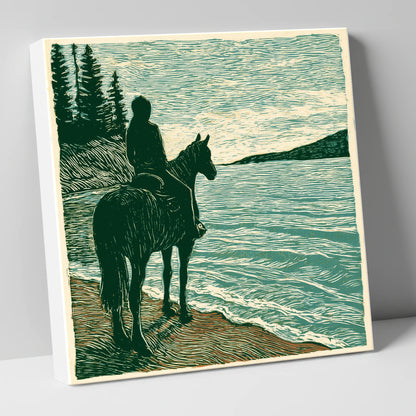 Coastal Solitude beach horse canvas wall art