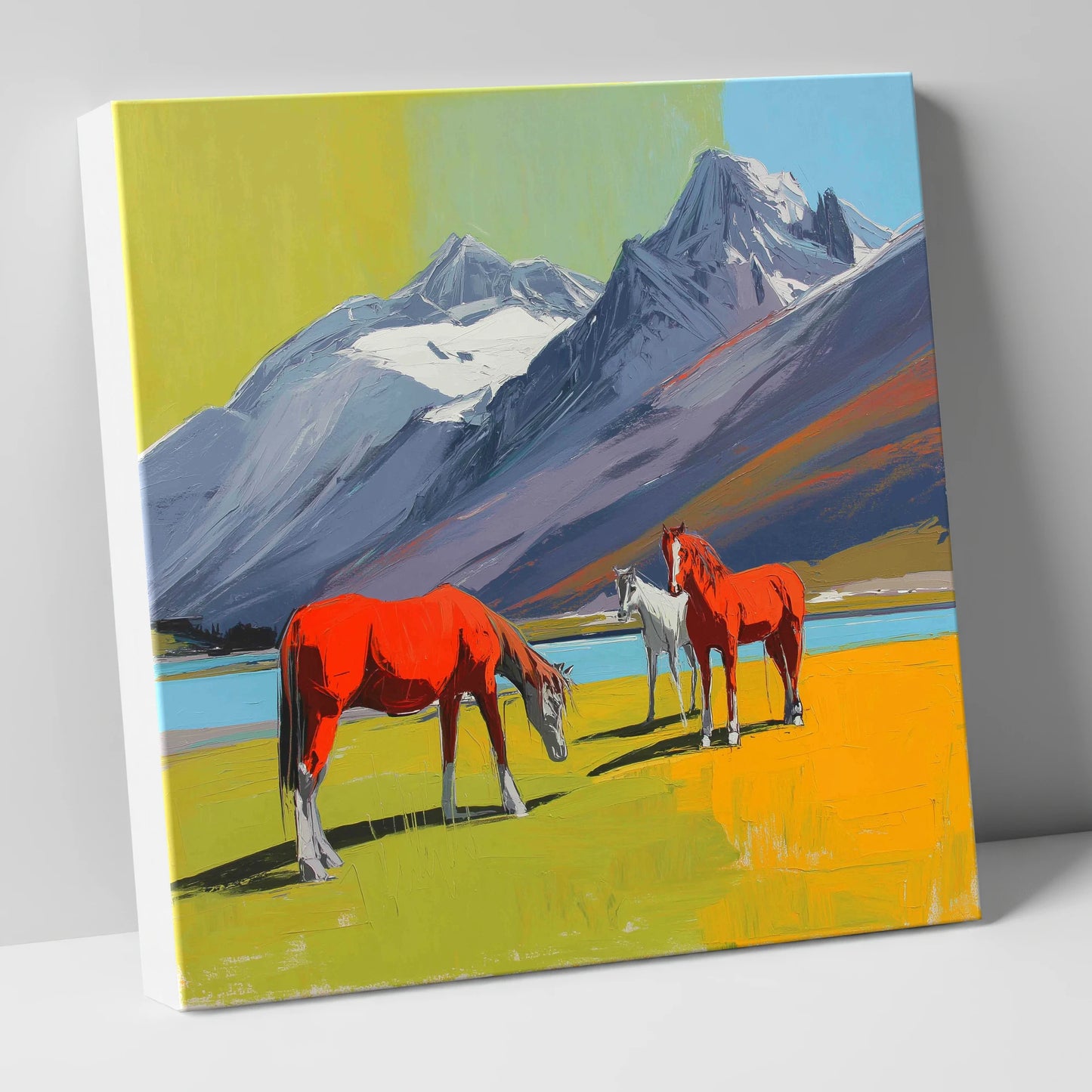 Vibrant Mountain Grazing horse landscape canvas wall art