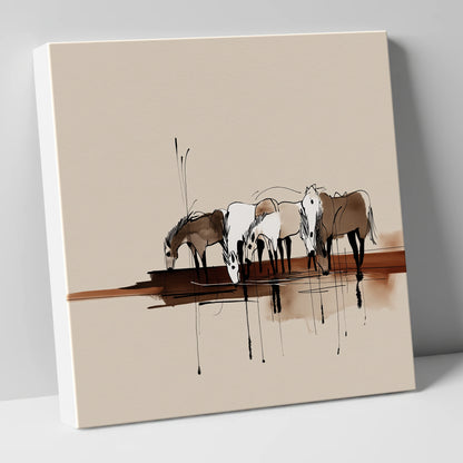 Gathering at the Water wild horses canvas wall art
