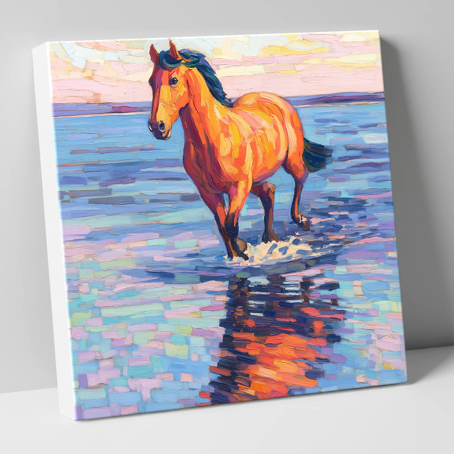 Sunset Shallows Stride beach horse canvas wall art