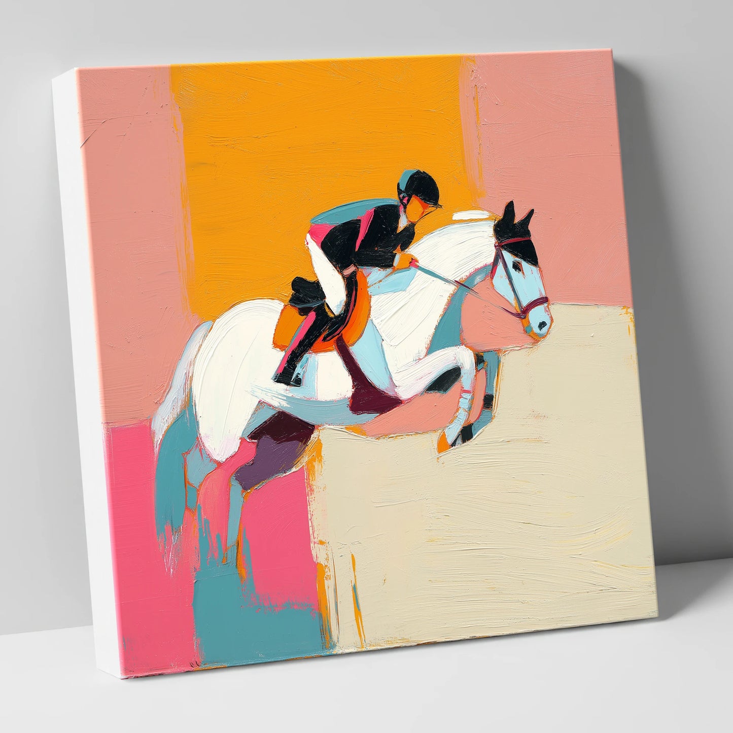 Vibrant Flight show jumping horse canvas wall art