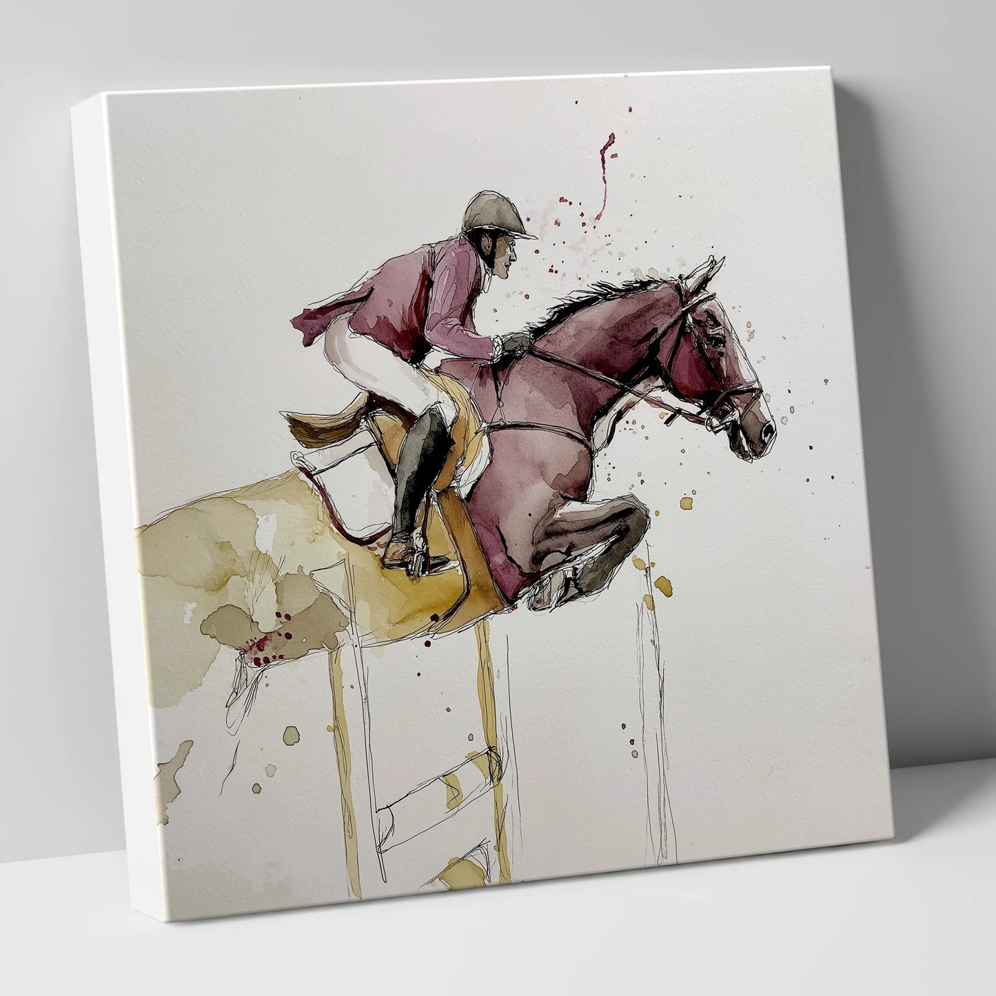 Burgundy Flight show jumping horse canvas wall art