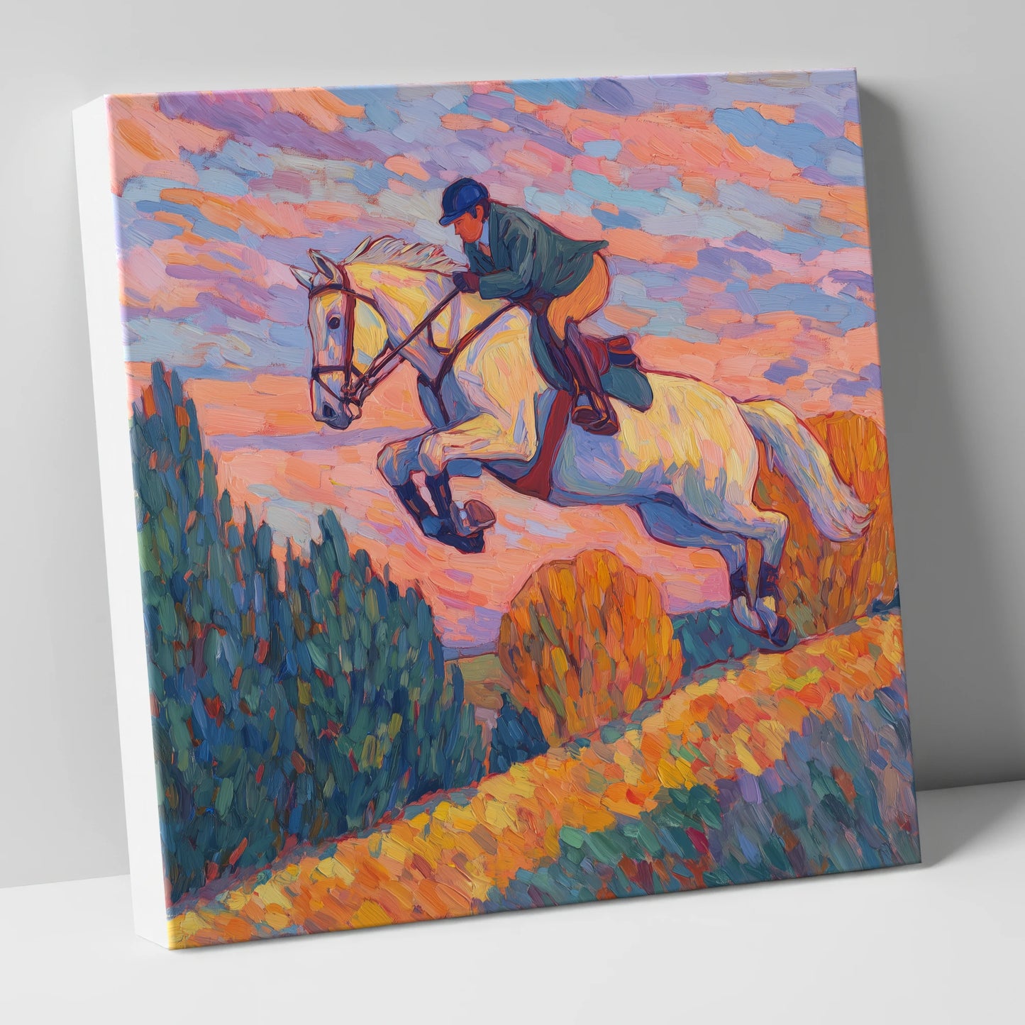 Airborne at Dusk show jumping horse canvas wall art