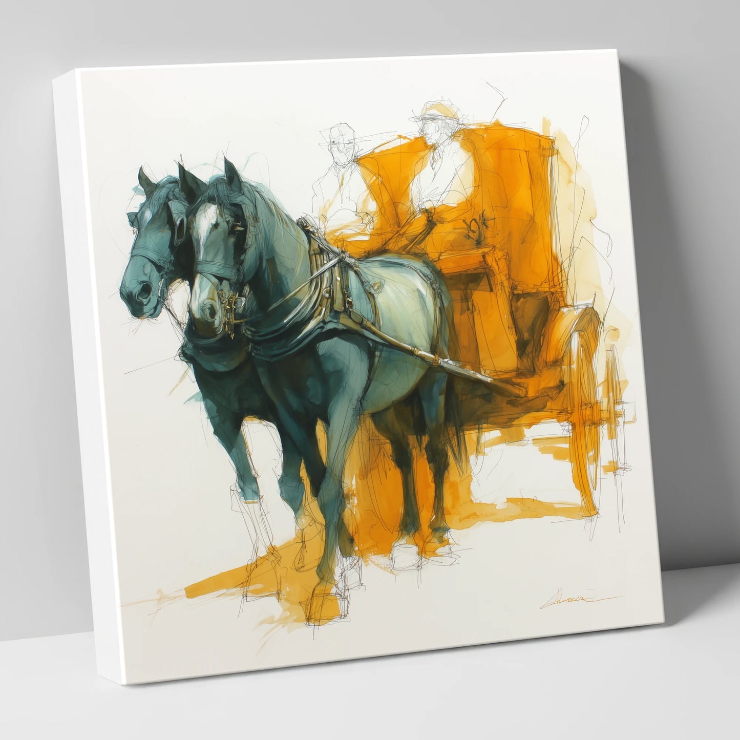 The Amber Carriage Pair working horse canvas wall art