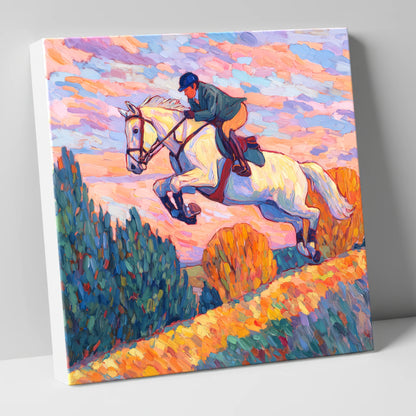Airborne at Dusk show jumping horse canvas wall art