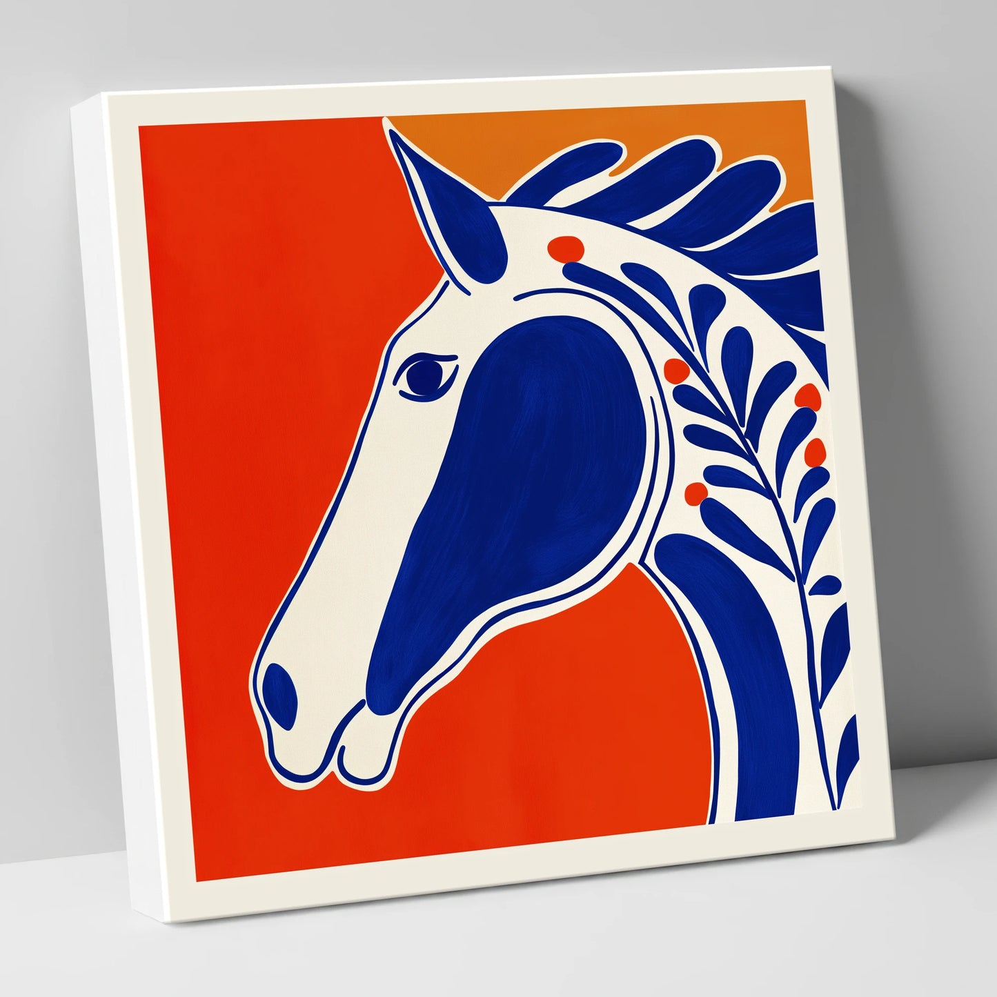 Bold Cobalt Equine Motif horse portrait canvas wall art