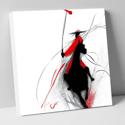 Crimson Polo Strike polo horse canvas wall art