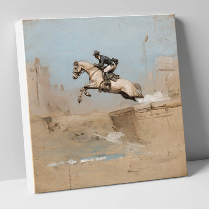 Clearing the Bank show jumping horse canvas wall art