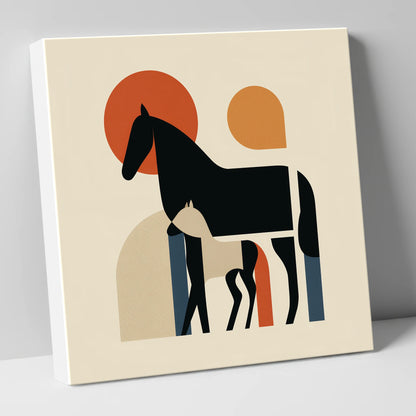 Modernist Matriarch mare & foal canvas wall art