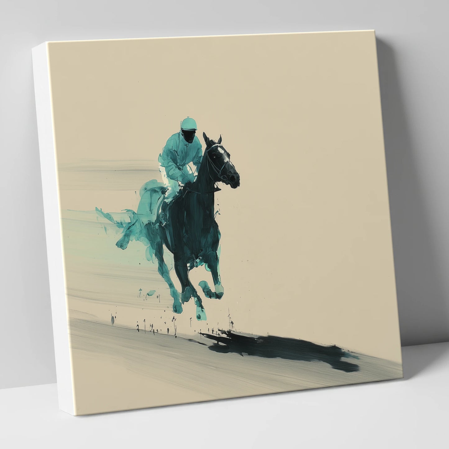 Velocity in Teal racing horse canvas wall art