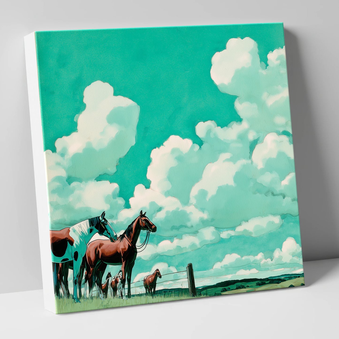 Turquoise Sky Herd horse landscape canvas wall art