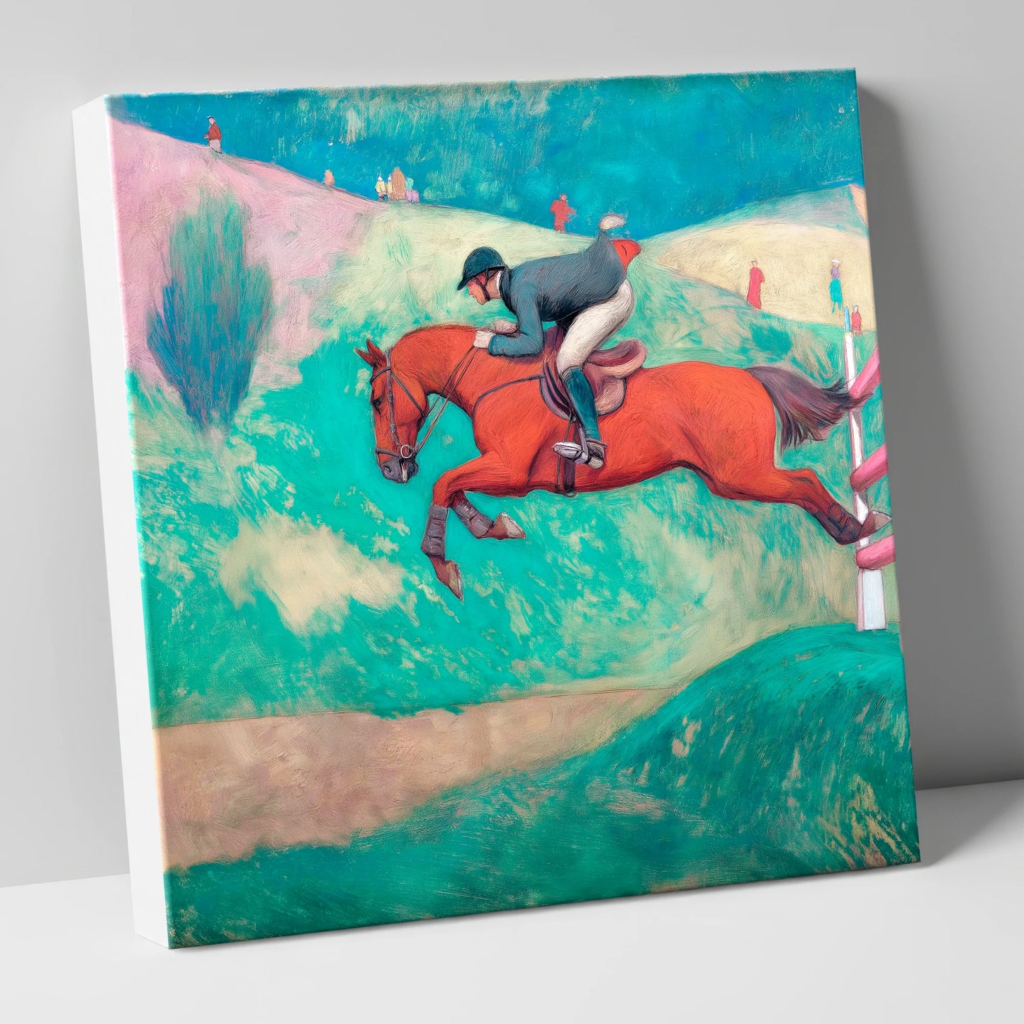 Flight Over Emerald Hills show jumping horse canvas wall art