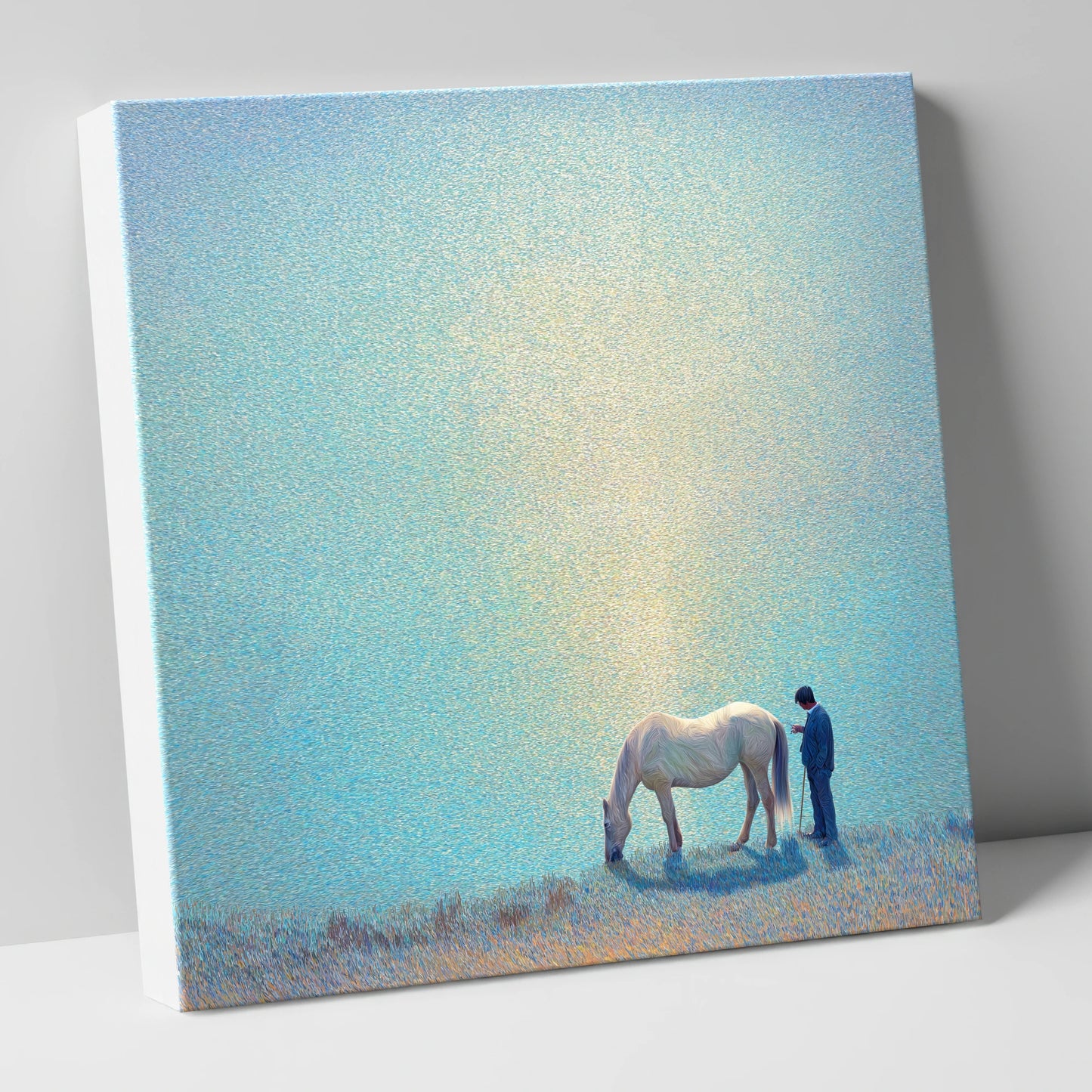 Beside Still Waters horse & rider canvas wall art