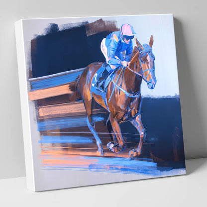 Velocity in Blue racing horse canvas wall art