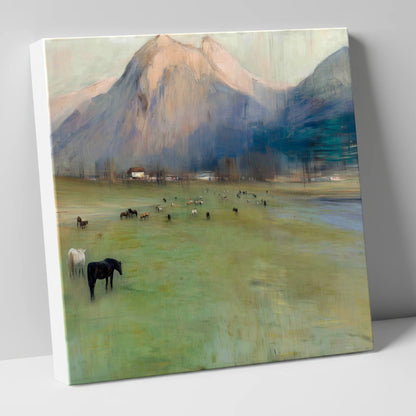 Alpine Grazing horse landscape canvas wall art
