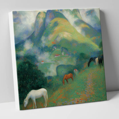 Luminous Alpine Valley horse landscape canvas wall art