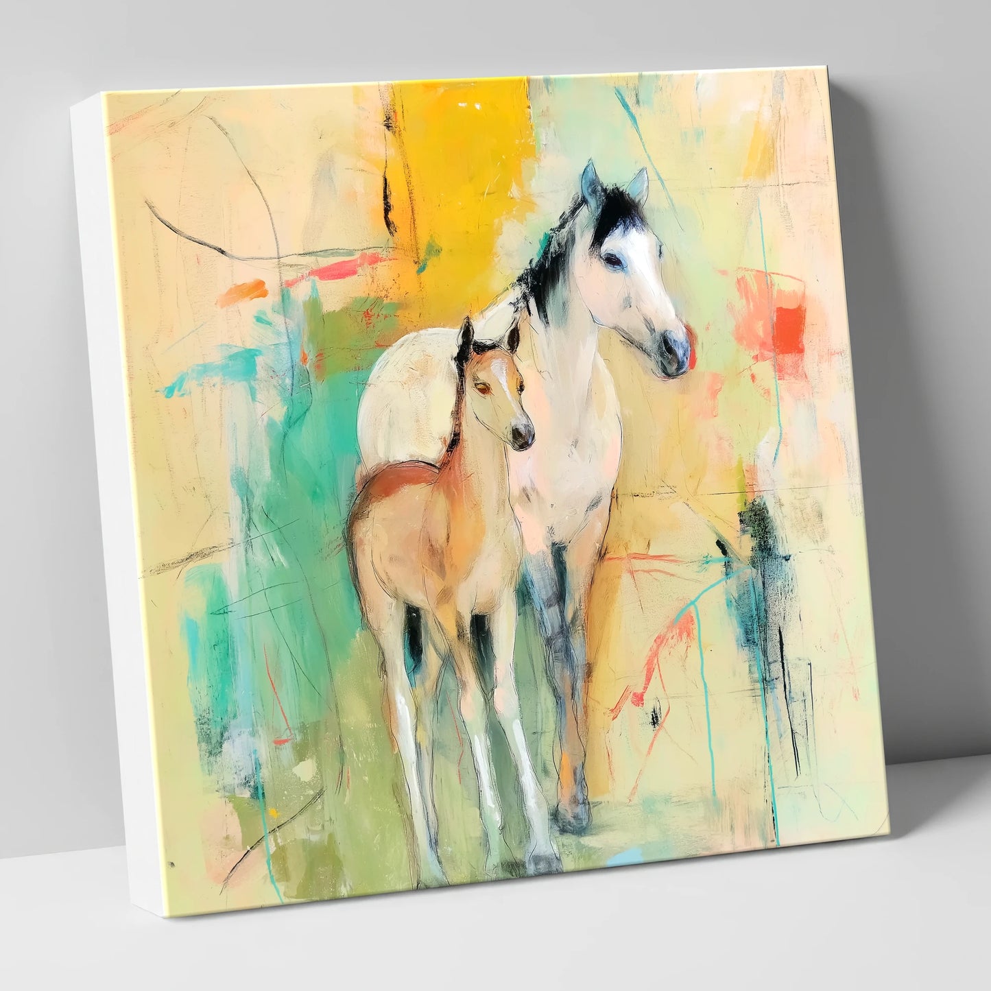 Gentle Guardianship mare & foal canvas wall art