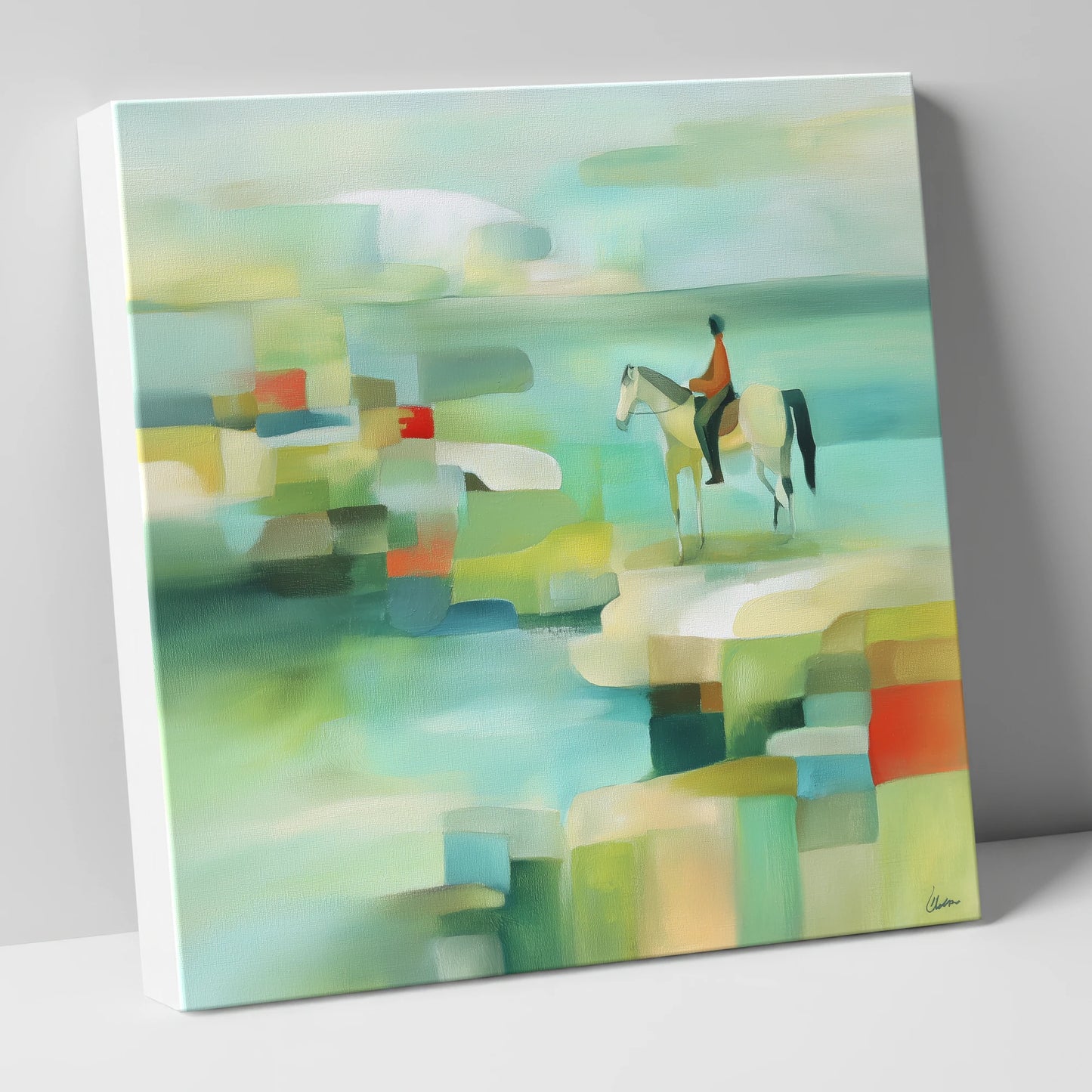 Geometric Shoreline Rider beach horse canvas wall art