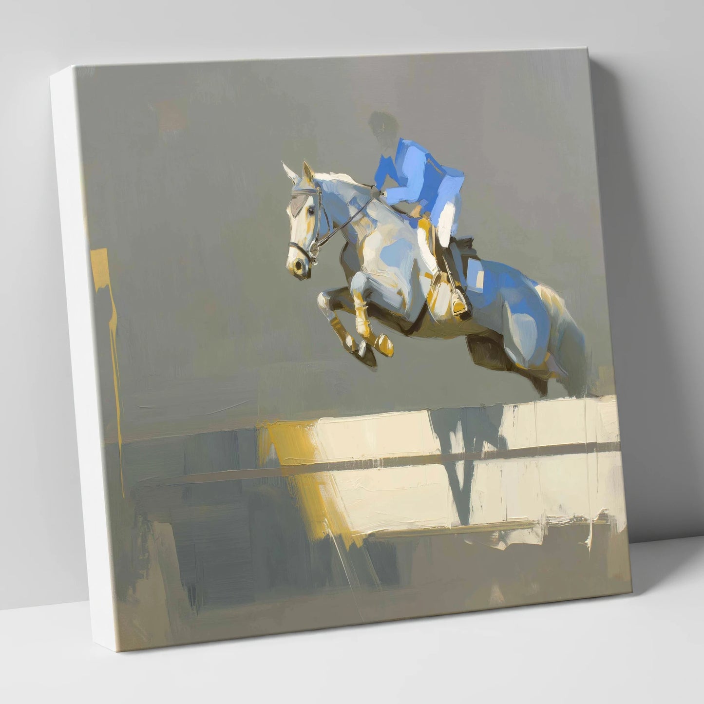 Ascent in Blue show jumping horse canvas wall art