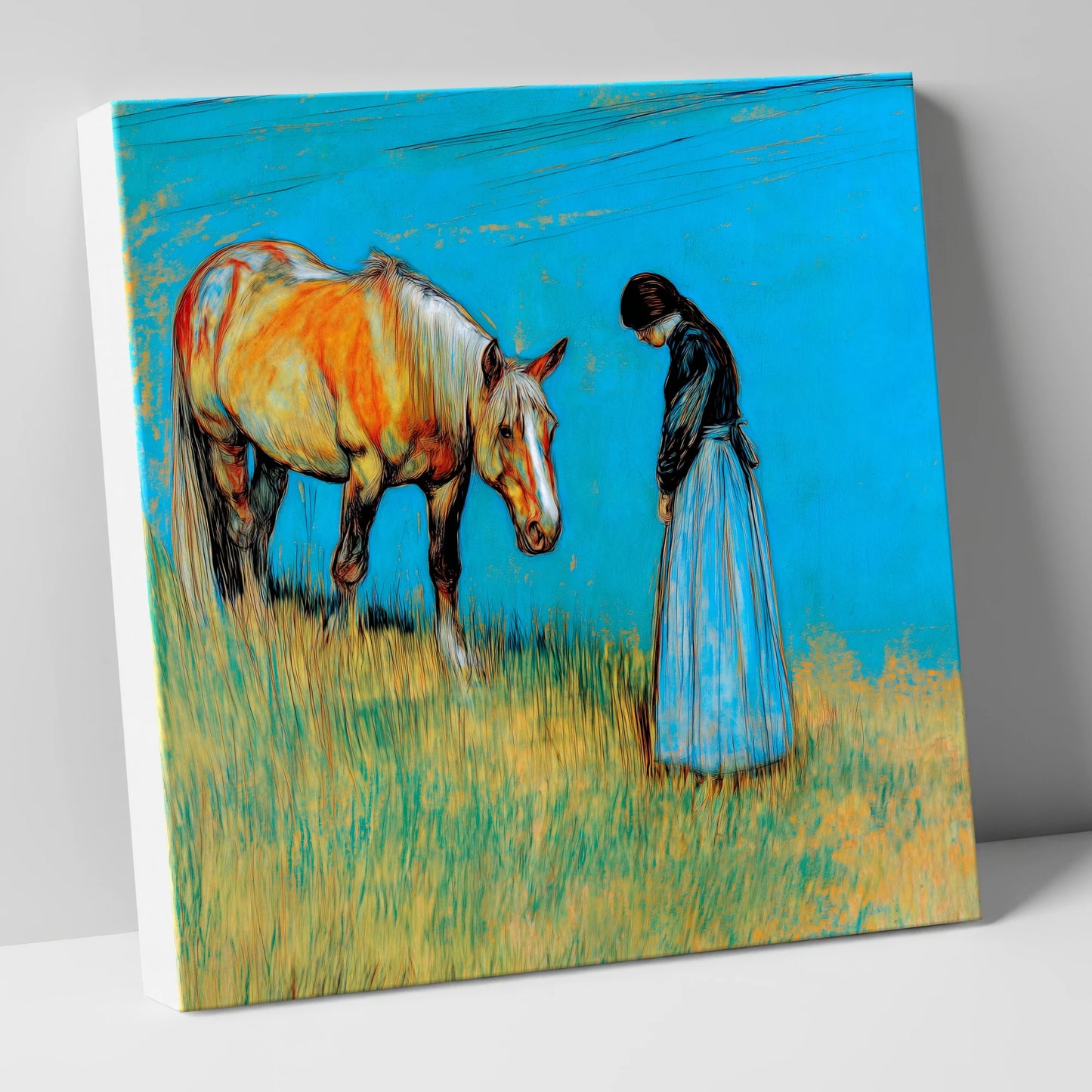 Cerulean Bond horse & rider canvas wall art