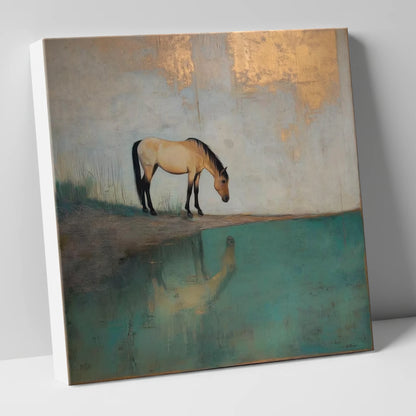 Gilded Equine Reflection horse landscape canvas wall art