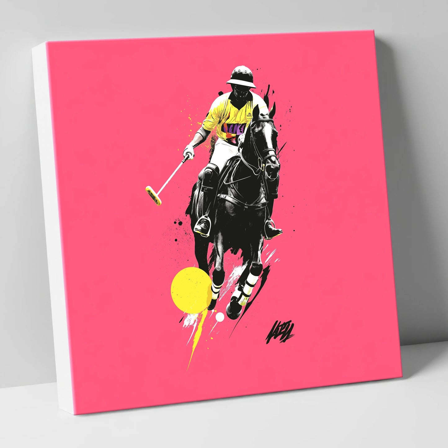 Magenta Chukka polo horse canvas wall art