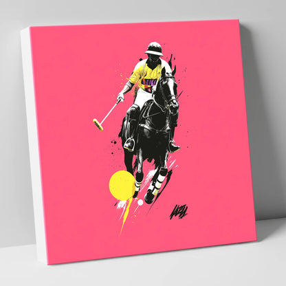 Magenta Chukka polo horse canvas wall art