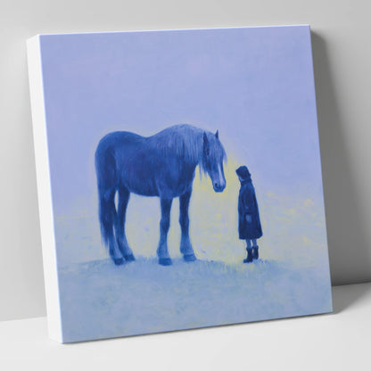 The Indigo Encounter horse & rider canvas wall art