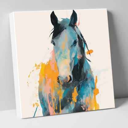 Teal and Amber Gaze horse portrait canvas wall art