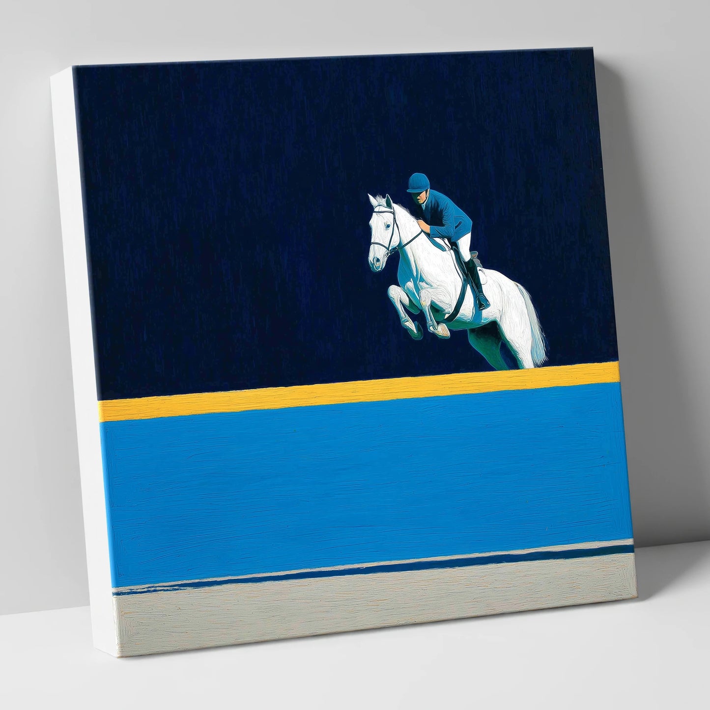 Airborne Over Azure show jumping horse canvas wall art