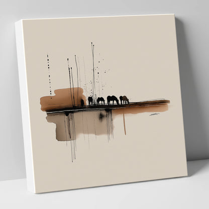 Sepia Horizon Herd horse landscape canvas wall art