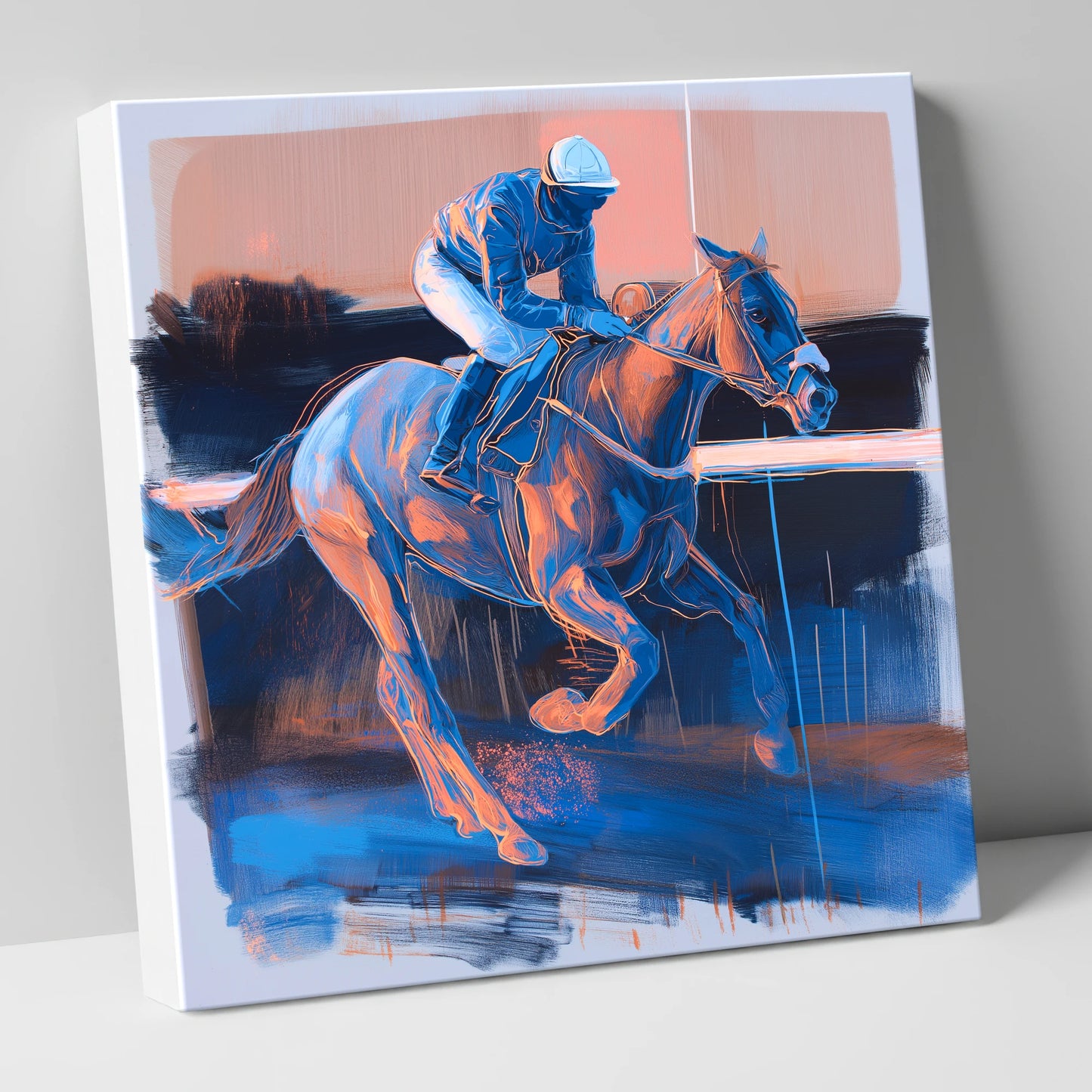 Cobalt Stride racing horse canvas wall art