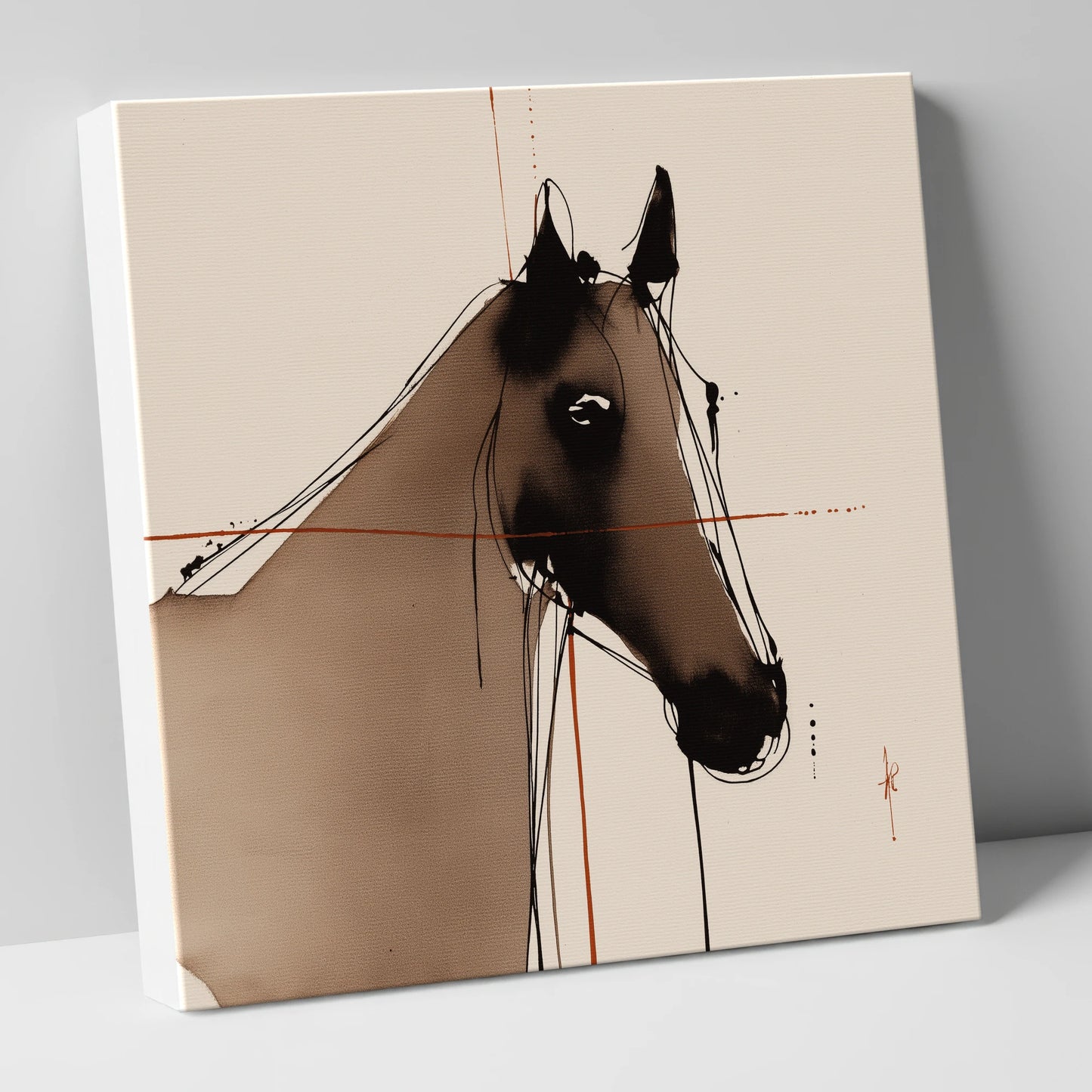 Sepia Equine Silhouette horse portrait canvas wall art