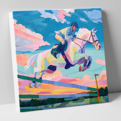 Technicolour Flight show jumping horse canvas wall art