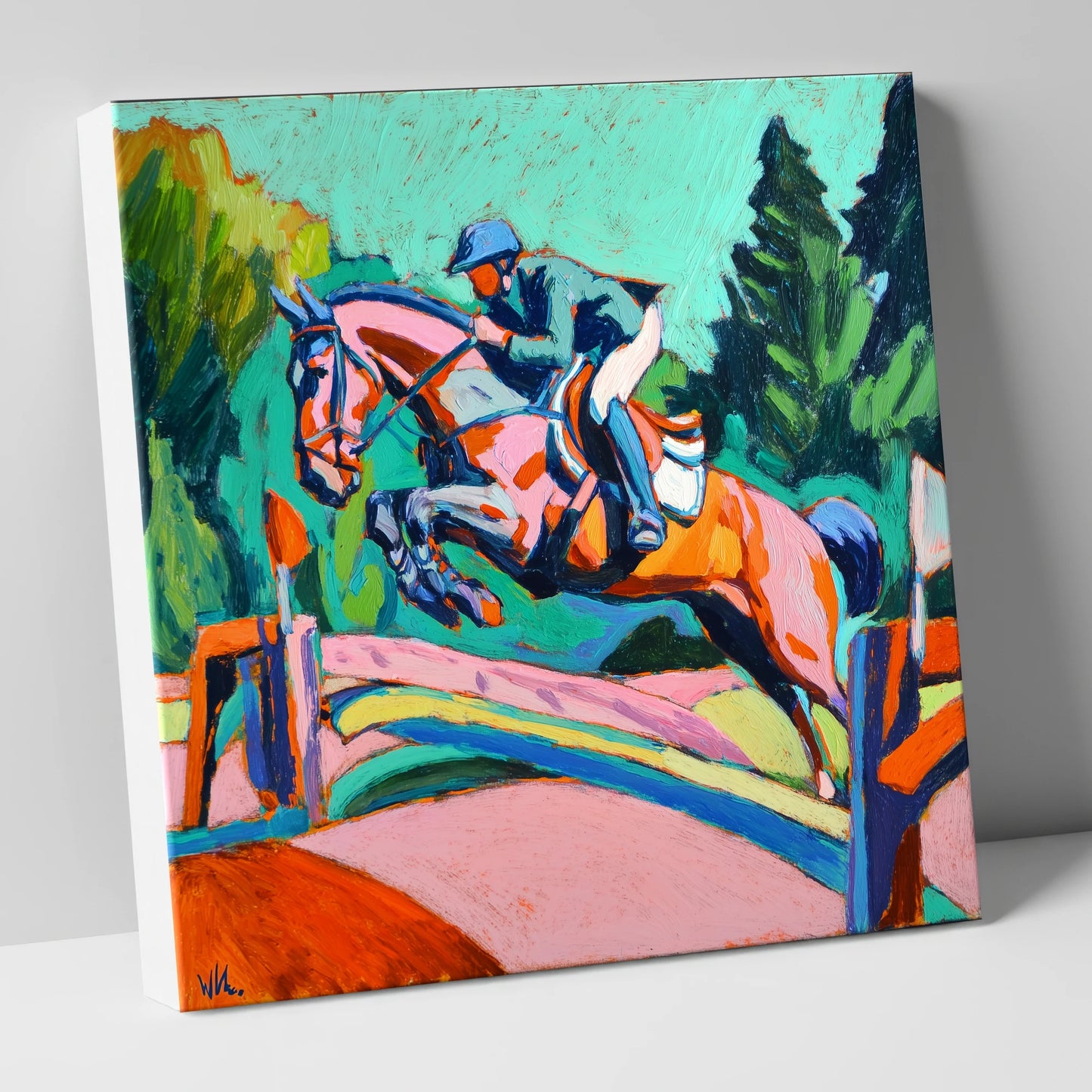 Technicolour Flight show jumping horse canvas wall art