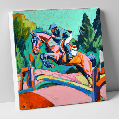 Technicolour Flight show jumping horse canvas wall art