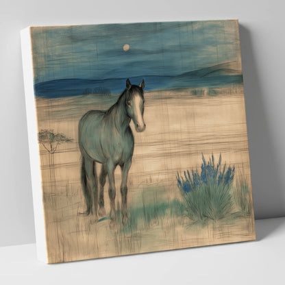 Twilight Moonlit Watch horse landscape canvas wall art