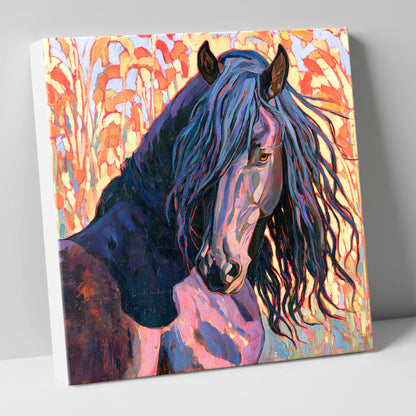 Colourful Friesian Horse Portrait horse breed canvas wall art