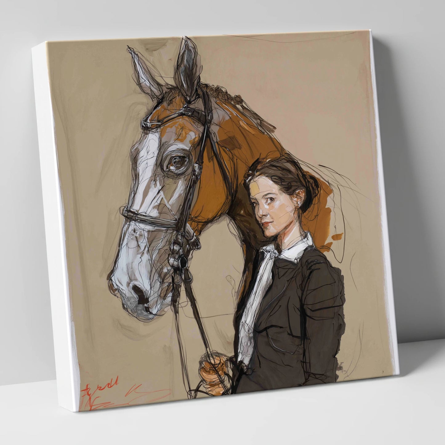 The Rider's Bond horse & rider canvas wall art