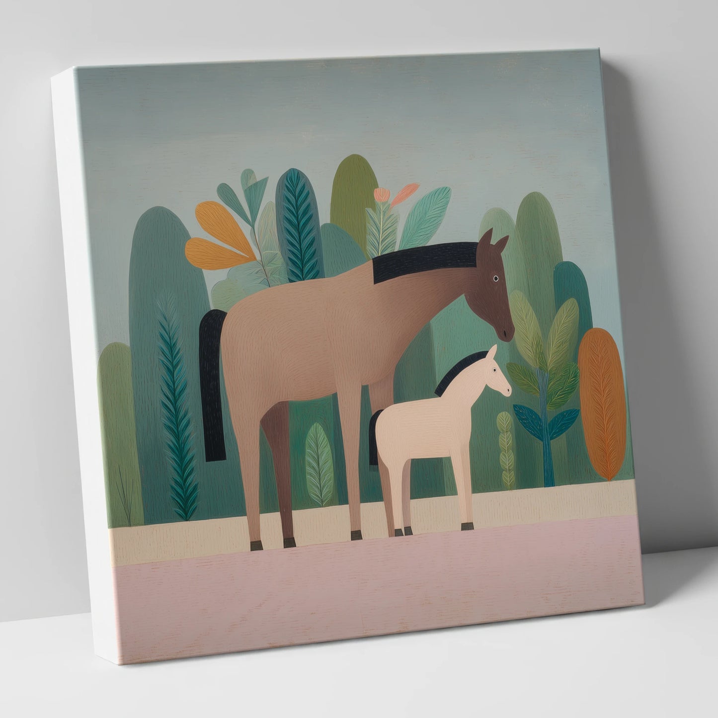 Tranquil Grove mare & foal canvas wall art