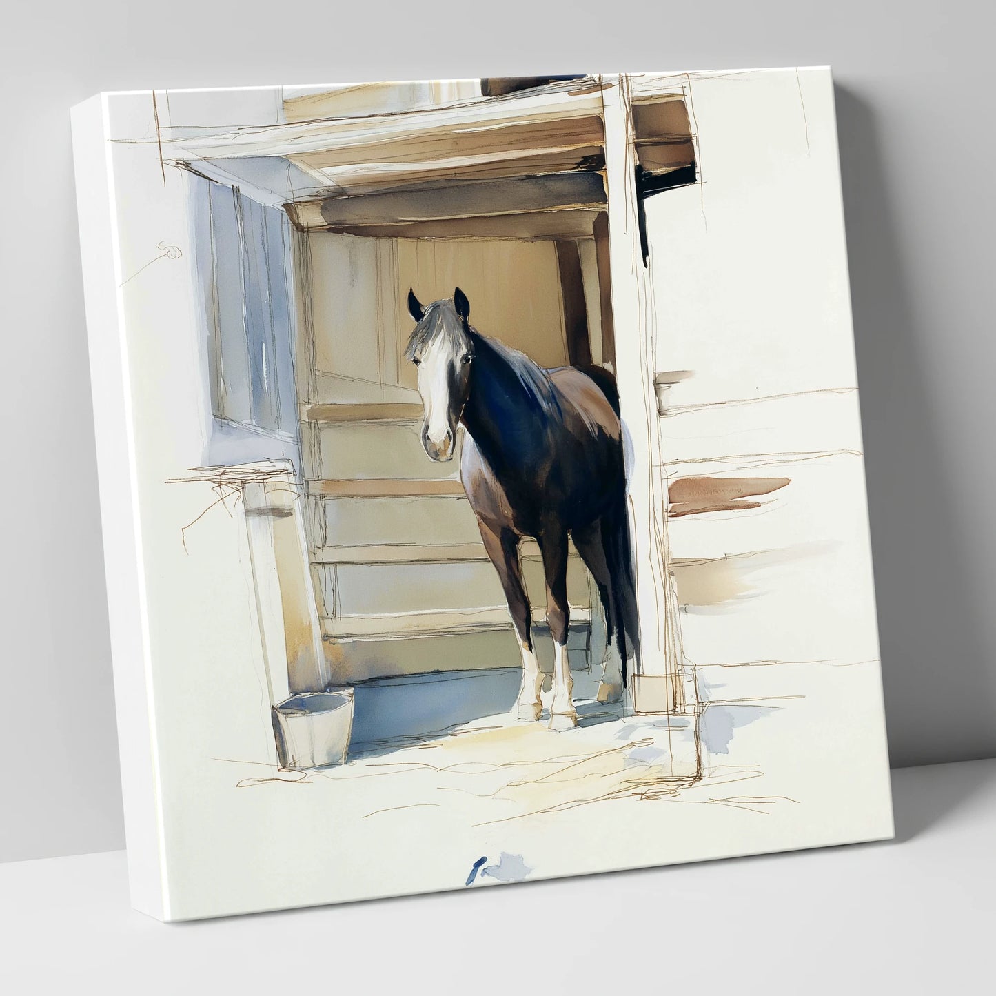 At the Stable Door horse stable canvas wall art